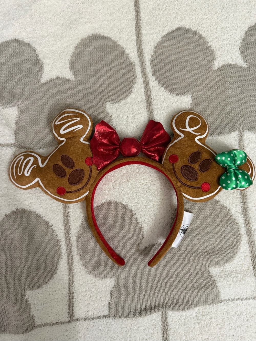 Disney Gingerbread Minnie Ear Headband in Brown, Red & Green